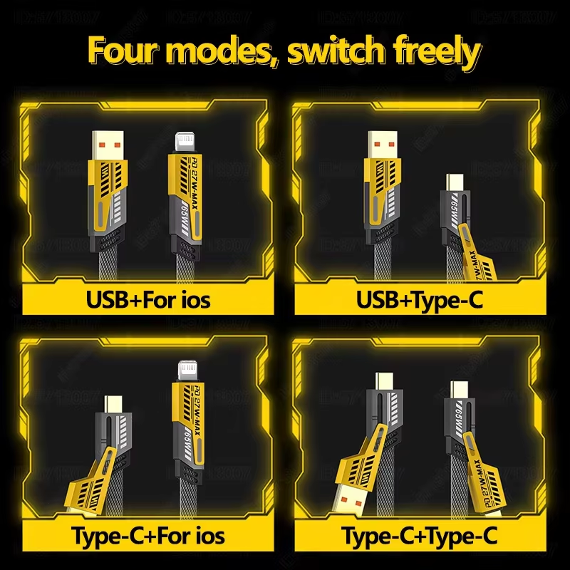 Experience Lightning-Fast Charging with the 65W Quick Charge Spring USB Cable - 4 in 1 Spring Data Cable for iPhone, iPad, MacBook, and Huawei