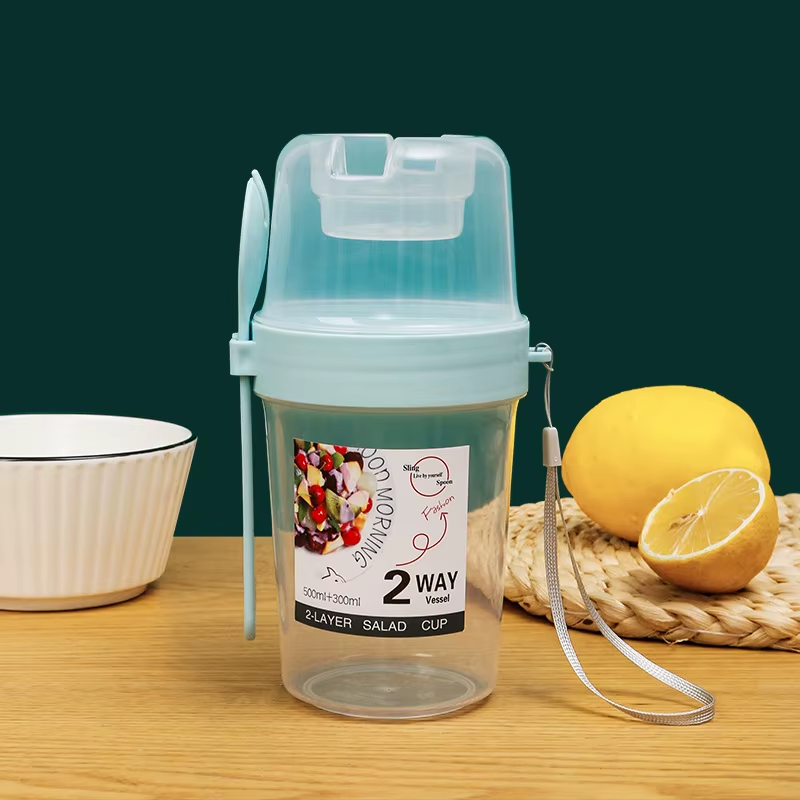 Elevate Your Breakfast with Our Two-Layer Cartoon Salad Cup - Perfect for Fruits, Oats, and Yogurt on the Go!