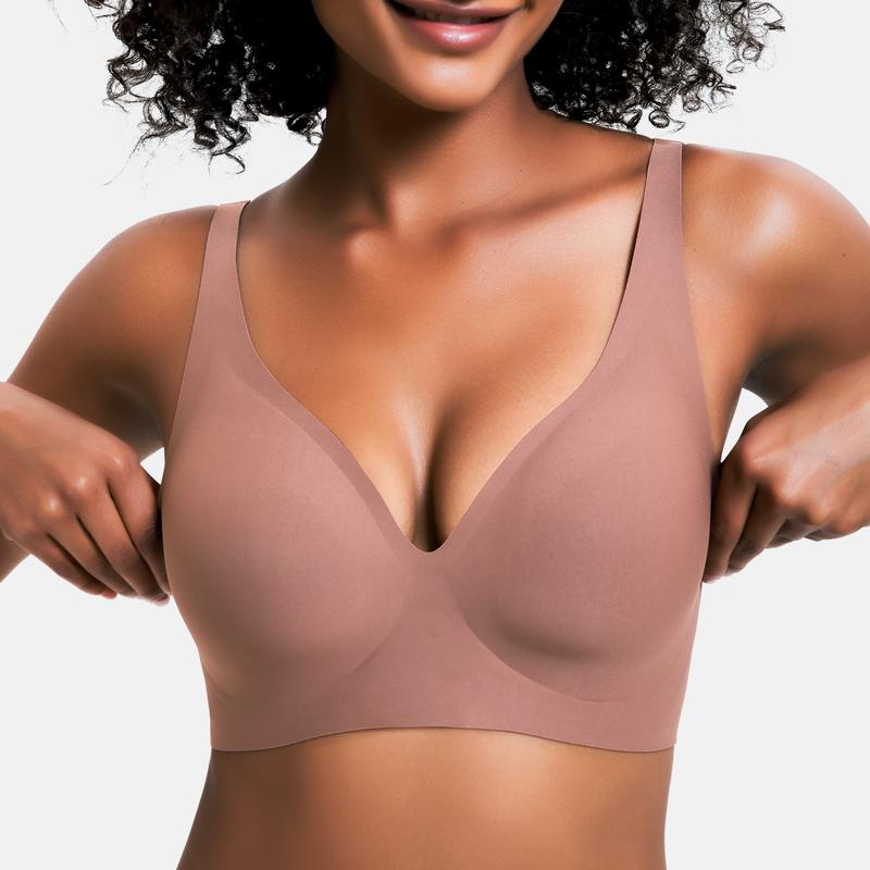 VRCOMFY Jelly Wireless Womens Comfortable Wireless Bras Push up Bralettes Seamless Tshirts Bras Deep V Everyday Bras