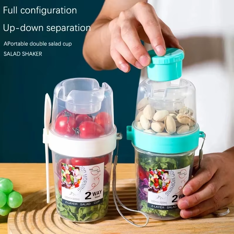 Elevate Your Breakfast with Our Two-Layer Cartoon Salad Cup - Perfect for Fruits, Oats, and Yogurt on the Go!