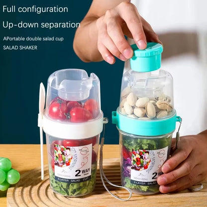 Elevate Your Breakfast with Our Two-Layer Cartoon Salad Cup - Perfect for Fruits, Oats, and Yogurt on the Go!