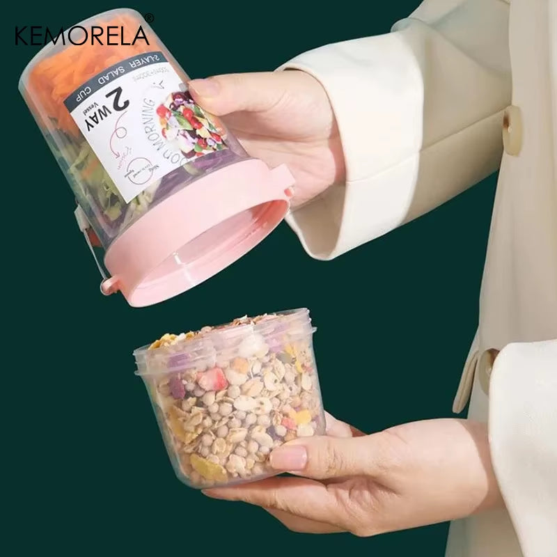 Elevate Your Breakfast with Our Two-Layer Cartoon Salad Cup - Perfect for Fruits, Oats, and Yogurt on the Go!