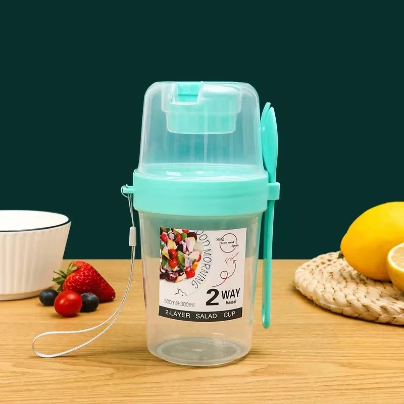 Elevate Your Breakfast with Our Two-Layer Cartoon Salad Cup - Perfect for Fruits, Oats, and Yogurt on the Go!