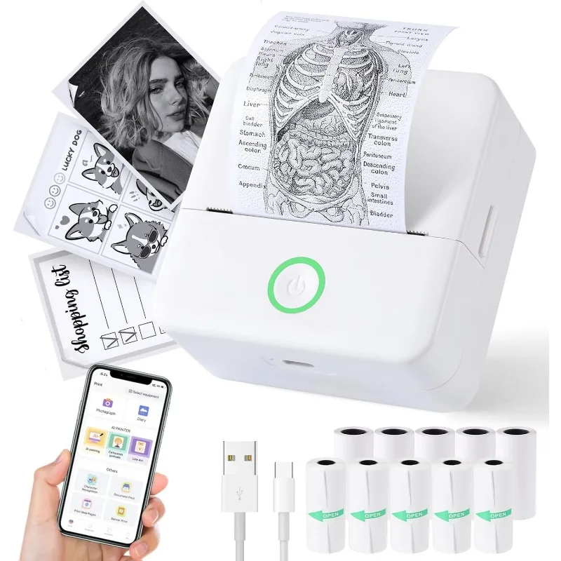 Compact Thermal Mini Printer - Portable Bluetooth Inkless Sticker Maker for Creative DIY Photo Printing