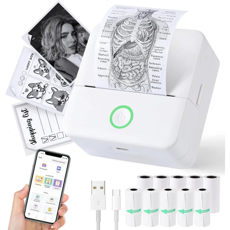 Compact Thermal Mini Printer - Portable Bluetooth Inkless Sticker Maker for Creative DIY Photo Printing