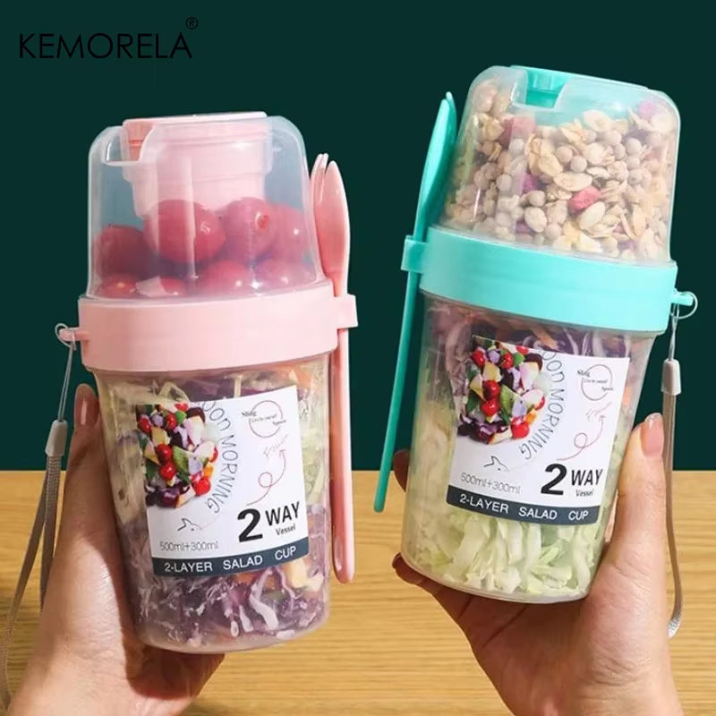 Elevate Your Breakfast with Our Two-Layer Cartoon Salad Cup - Perfect for Fruits, Oats, and Yogurt on the Go!
