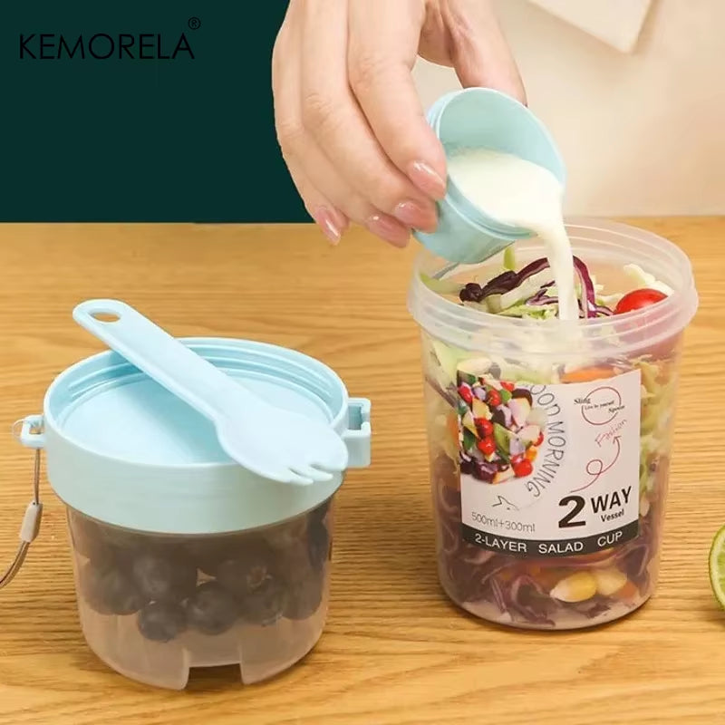 Elevate Your Breakfast with Our Two-Layer Cartoon Salad Cup - Perfect for Fruits, Oats, and Yogurt on the Go!