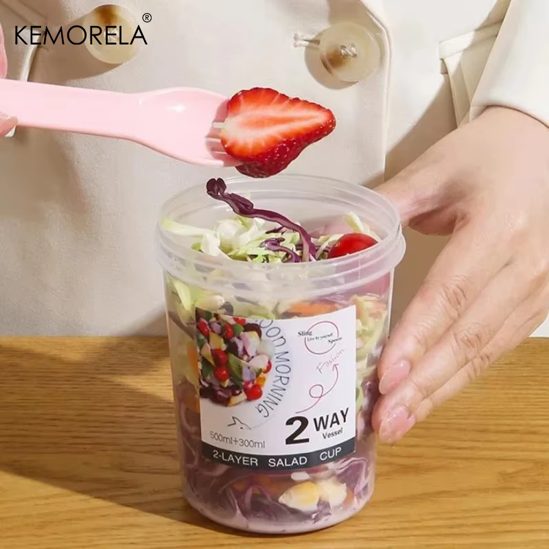 Elevate Your Breakfast with Our Two-Layer Cartoon Salad Cup - Perfect for Fruits, Oats, and Yogurt on the Go!