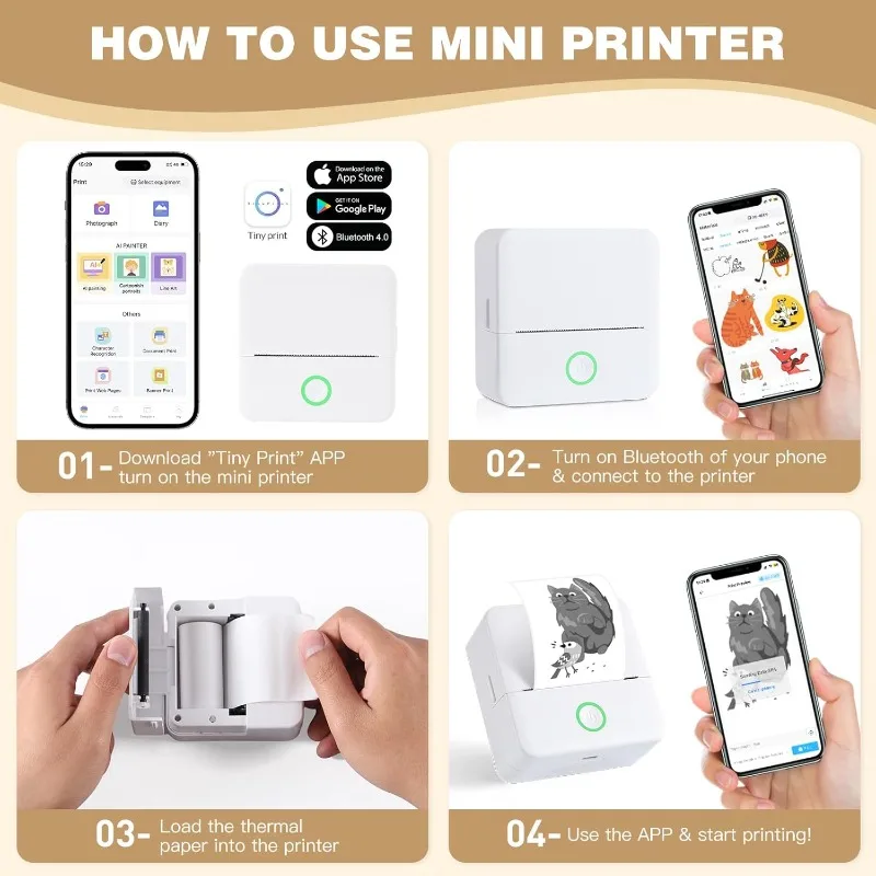 Compact Thermal Mini Printer - Portable Bluetooth Inkless Sticker Maker for Creative DIY Photo Printing