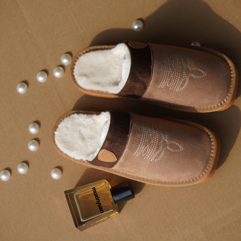 Unisex Cowboy-Style Fur Slippers