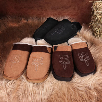 Unisex Cowboy-Style Fur Slippers