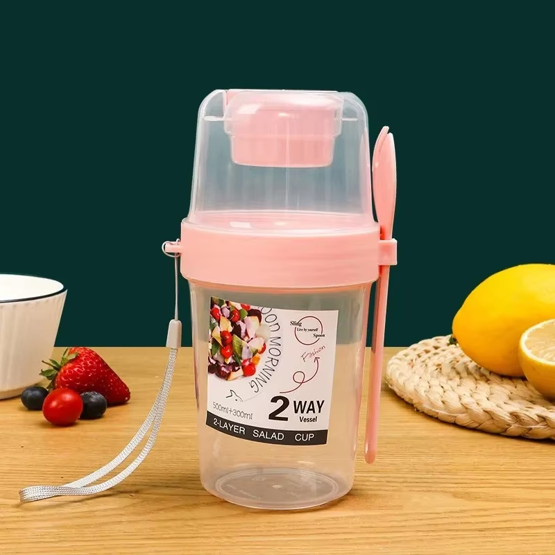Elevate Your Breakfast with Our Two-Layer Cartoon Salad Cup - Perfect for Fruits, Oats, and Yogurt on the Go!